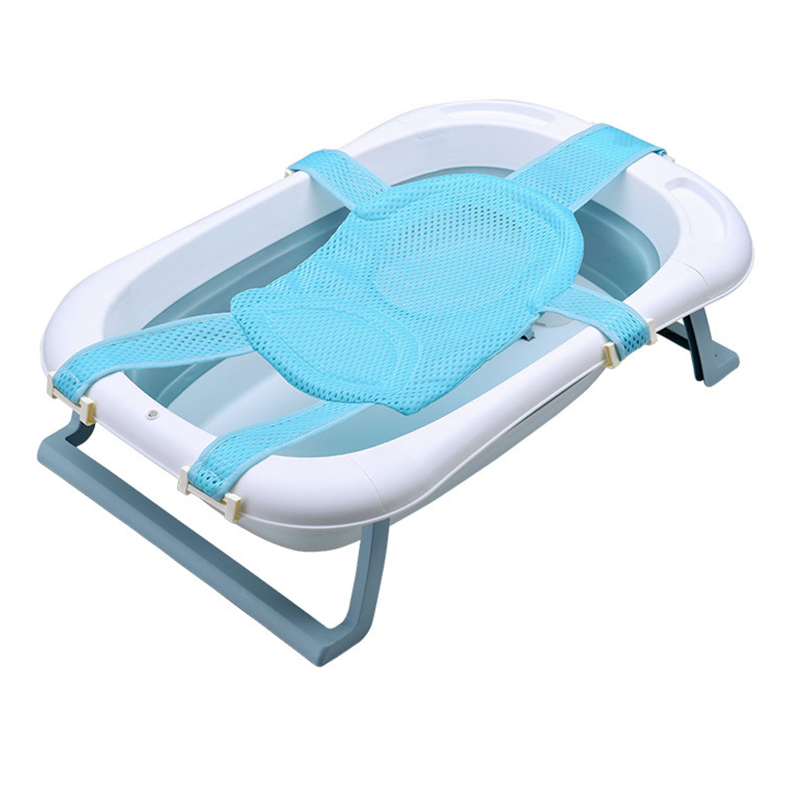 Babybadewannensitzkissen, Babybadewannen-stützmatte Aus Netzgewebe, Weiches Kissen, Verstellbare Länge, Blau.