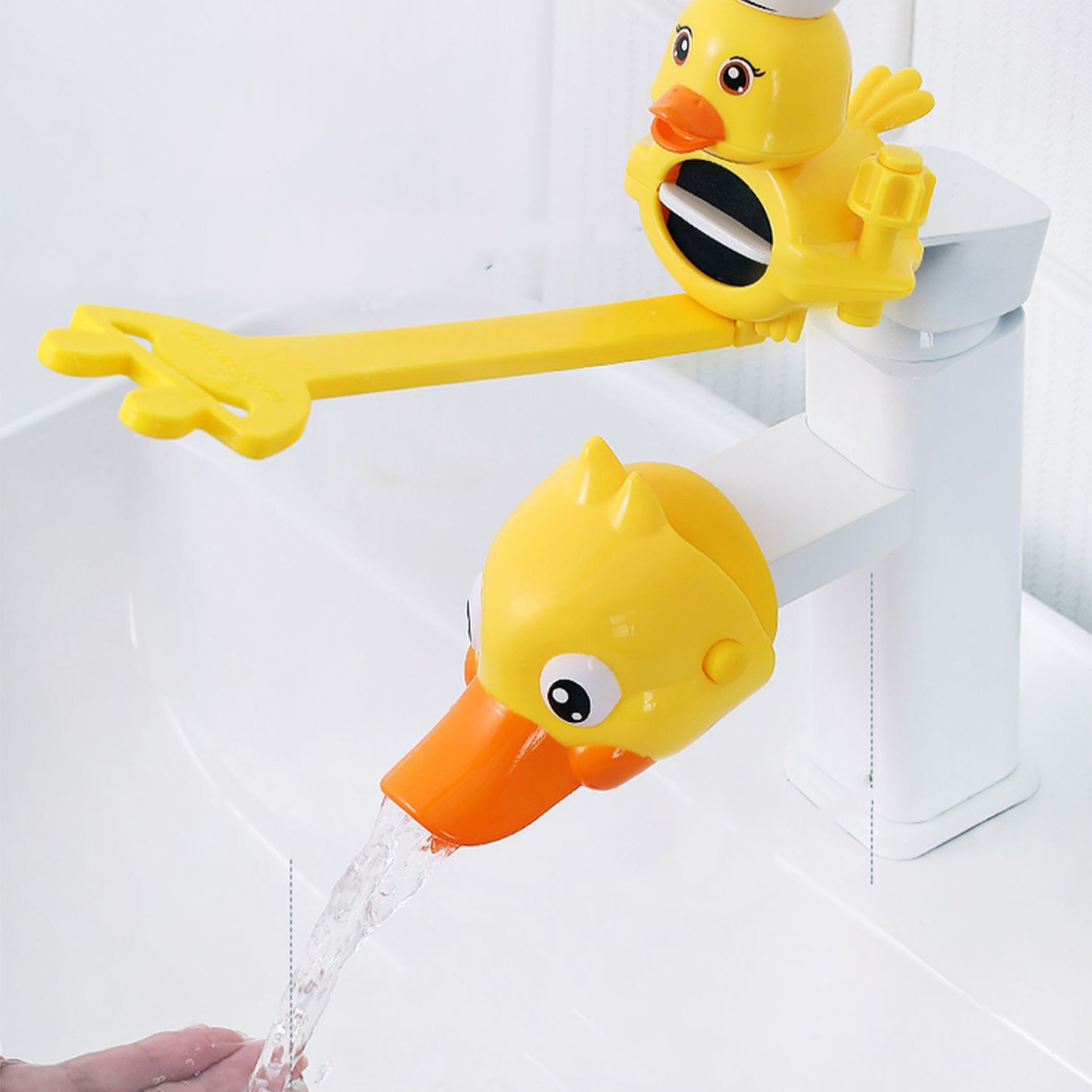 Cartoon-wasserhahnverlängerungsset, Abs-doppelverlängerung, Wassersammelset Für Kinder, Wasserhahnhebelverlängerung Für Babys Und Kleinkinder, Gelb.