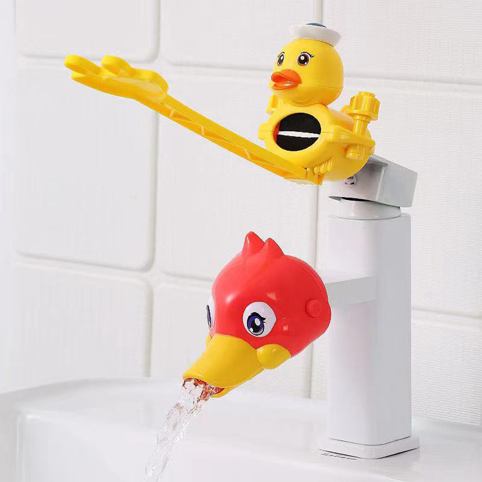 Cartoon-wasserhahnverlängerungsset, Abs-doppelverlängerung, Wassersammelset Für Kinder, Wasserhahngriffverlängerung Für Babys Und Kleinkinder, Rot.