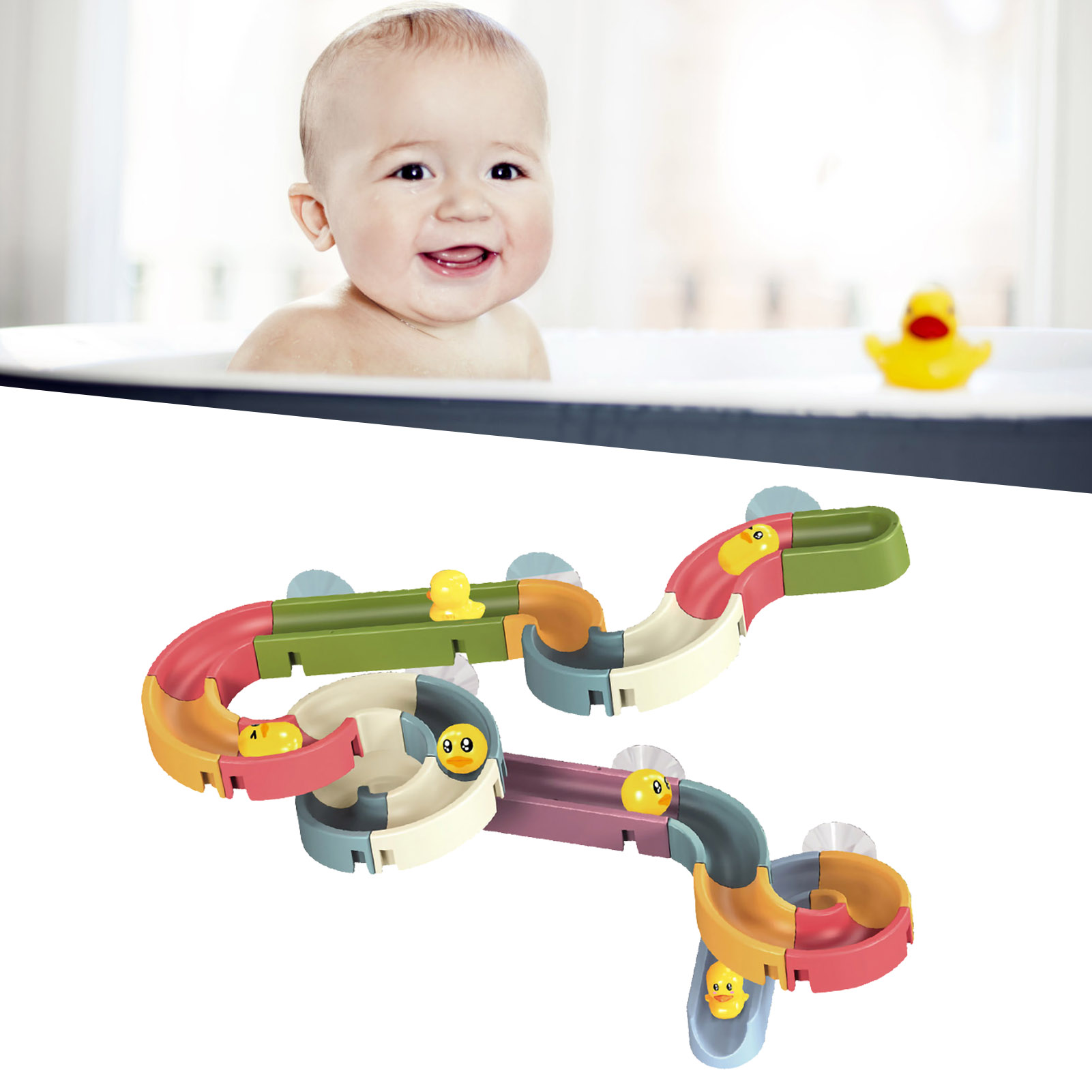 Duschrutsche-spielzeug, Niedliches Entlein, Babybadewannenrutsche, Pädagogisches Badezimmer-bauset, Kinderspielzeug 24a (set Mit 34 Teilen)