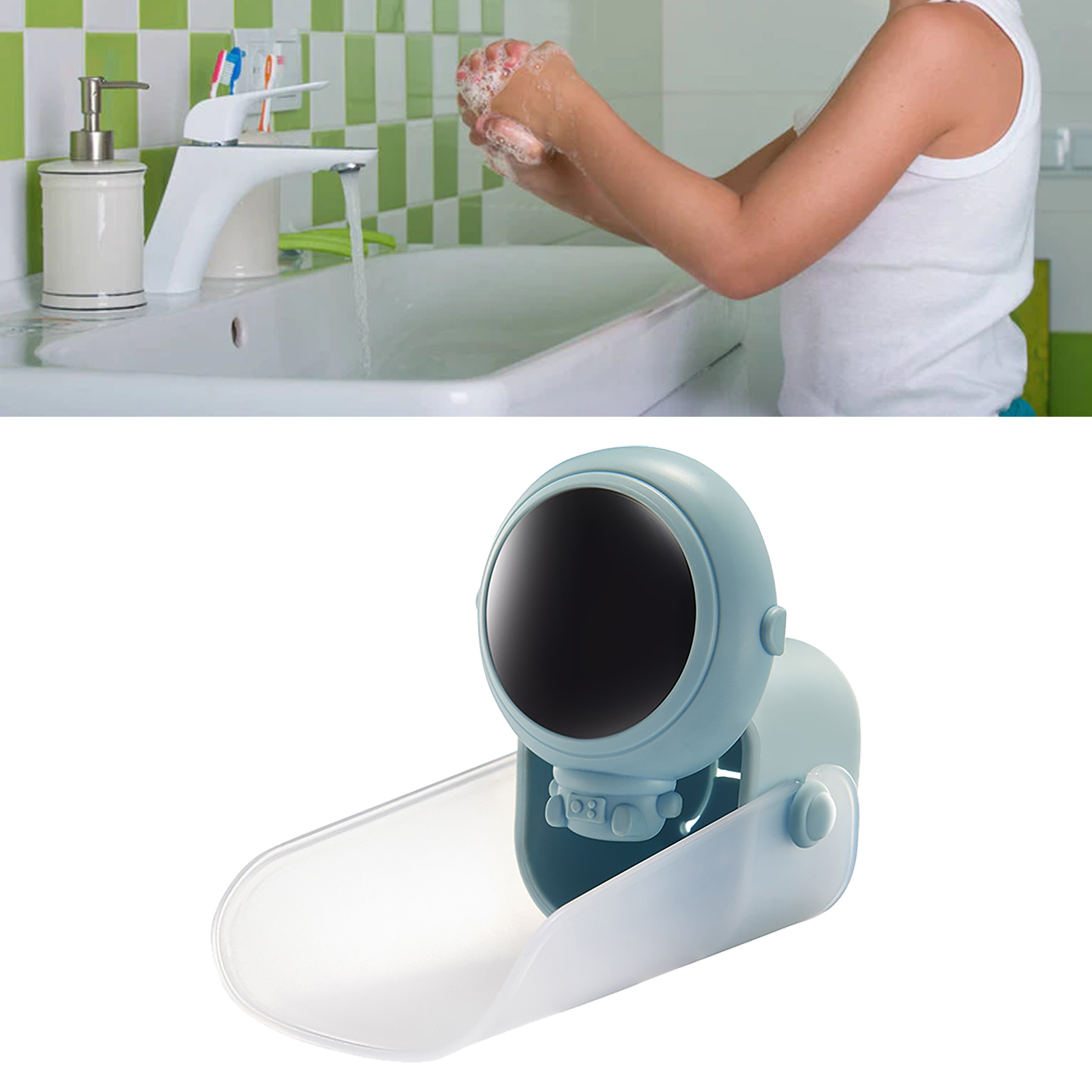 10,3 Cm U-förmige Kinderarmaturverlängerung, Handwaschhilfe Für Kinder, Sicherheits-spülbeckenverlängerung Mit Cartoon-design Für Babys, Pfauenblau