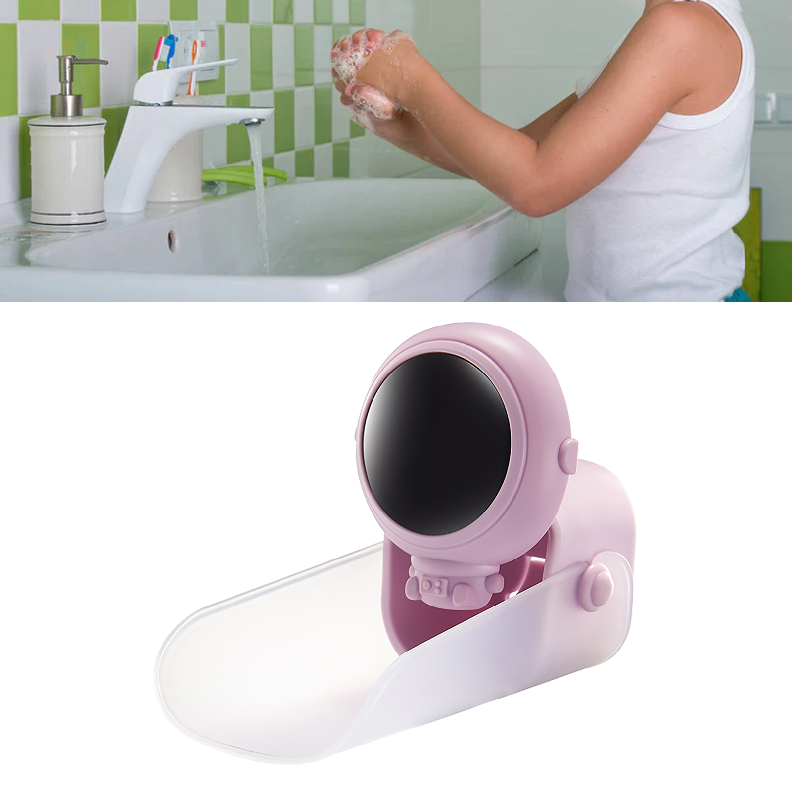 10,3 Cm U-förmiger Wasserhahnaufsatz Für Kinder, Handwaschhilfe Für Kinder, Sicherer Waschbeckenaufsatz Mit Cartoon-motiv, Helllila.