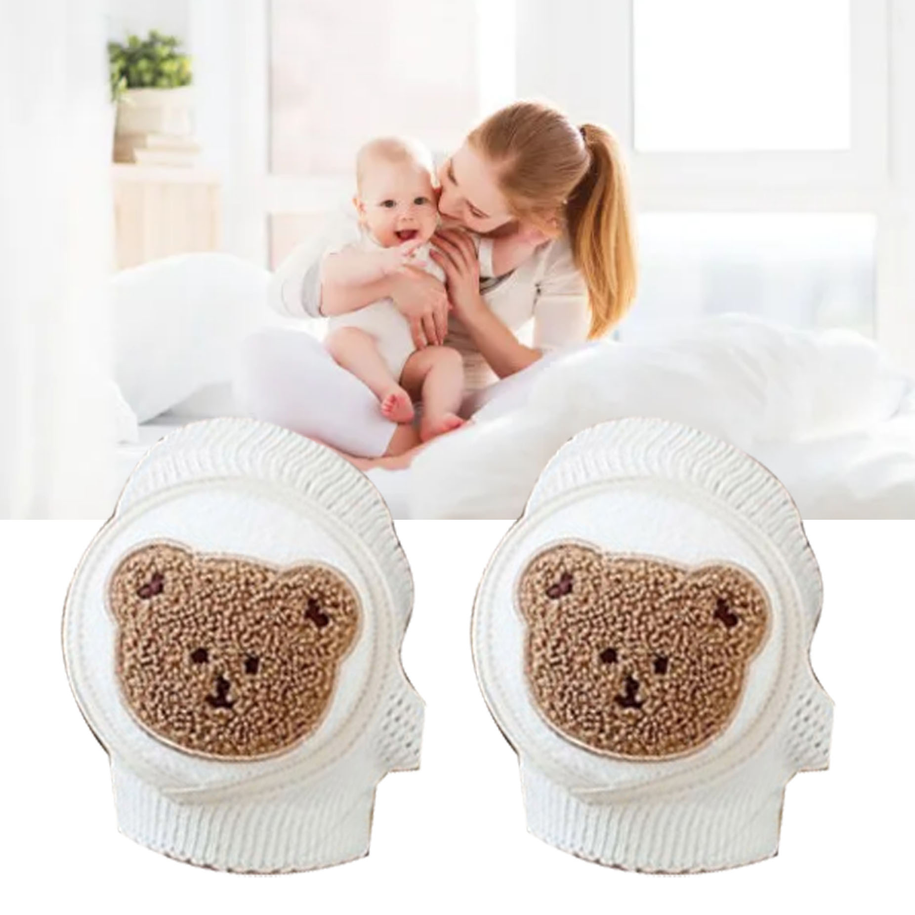 Baby-knieschoner Aus Reiner Baumwolle, Weich, Bequem, Dünn, Dehnbar, Verstellbar, Rutschfest, Helfen Babys Beim Krabbeln Und Haben Einen Teddybären Darauf.