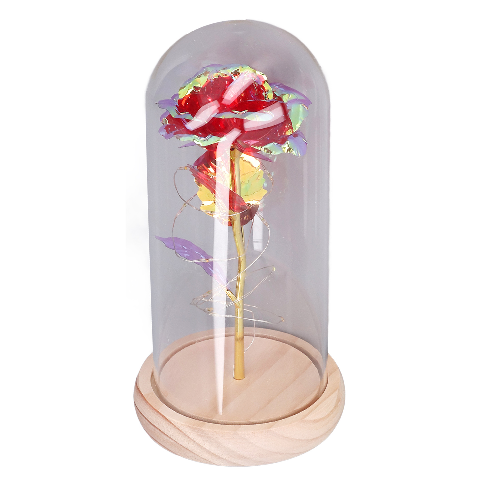 Led-beleuchtete Glasrose, Bunt, Gold, Künstlicher Rosenstiel, Glasbaldachin Für Hochzeiten, Rot.
