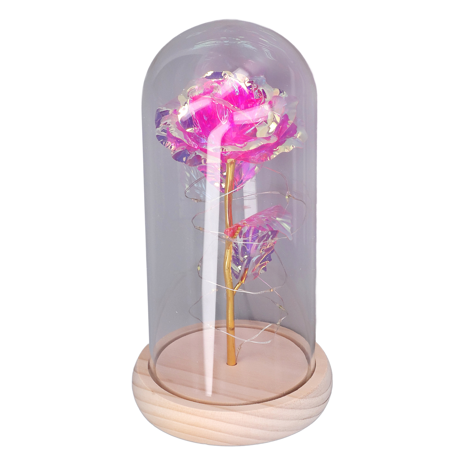 Glasrose Mit Led-licht, Bunt, Goldfarben, Künstlicher Rosenstiel, Glasbaldachin Für Hochzeiten, Rote Rose.