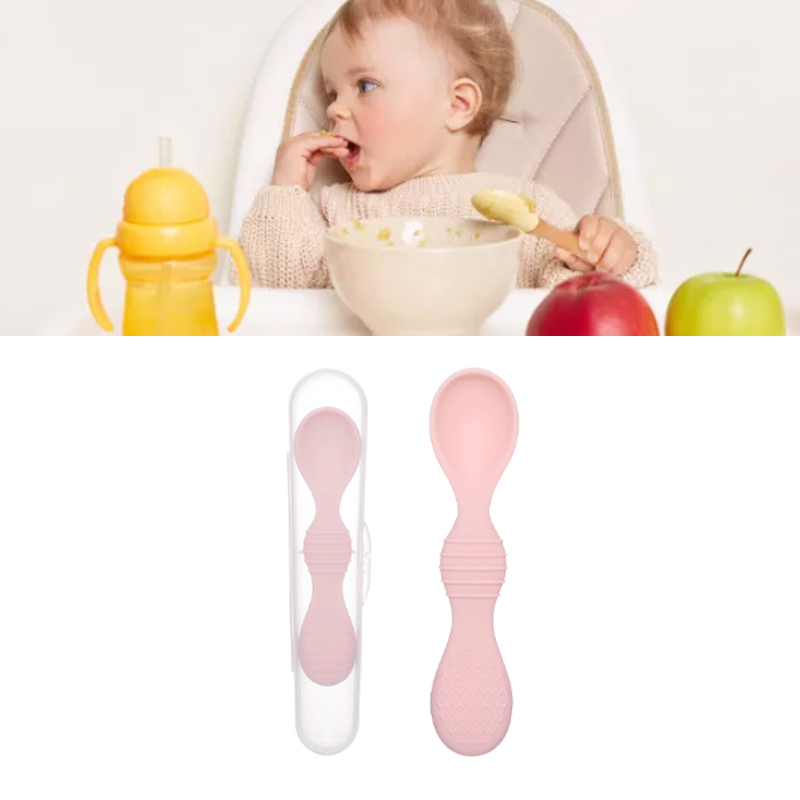 Baby-trainingslöffel, Silikonlöffel Mit Weicher Spitze, Beißlöffel Für Babys Und Kleinkinder, Rosa.