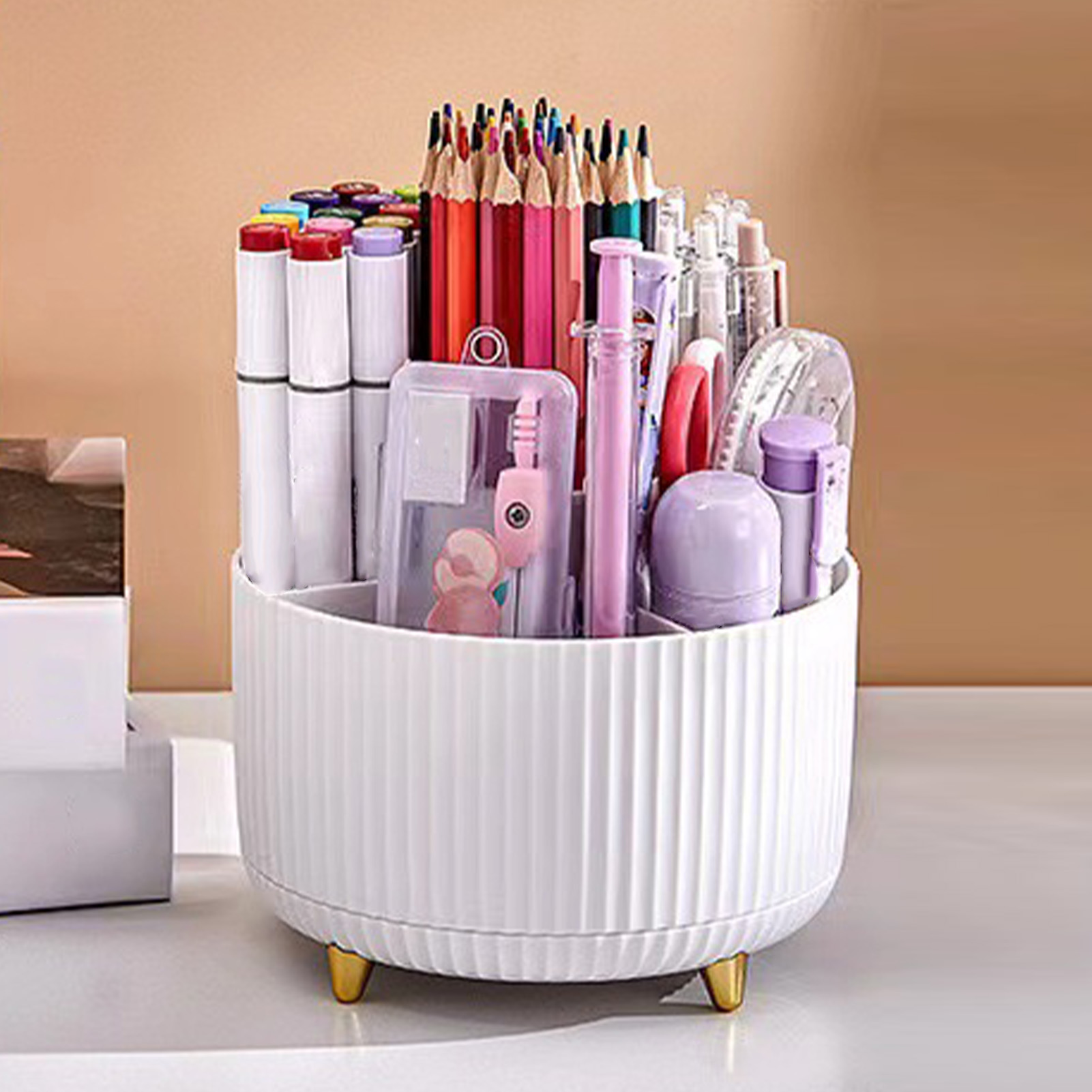 Schreibtisch-stifthalter Mit 5 Fächern, 360° Drehbar, Zur Aufbewahrung Von Büromaterialien, Weiß.