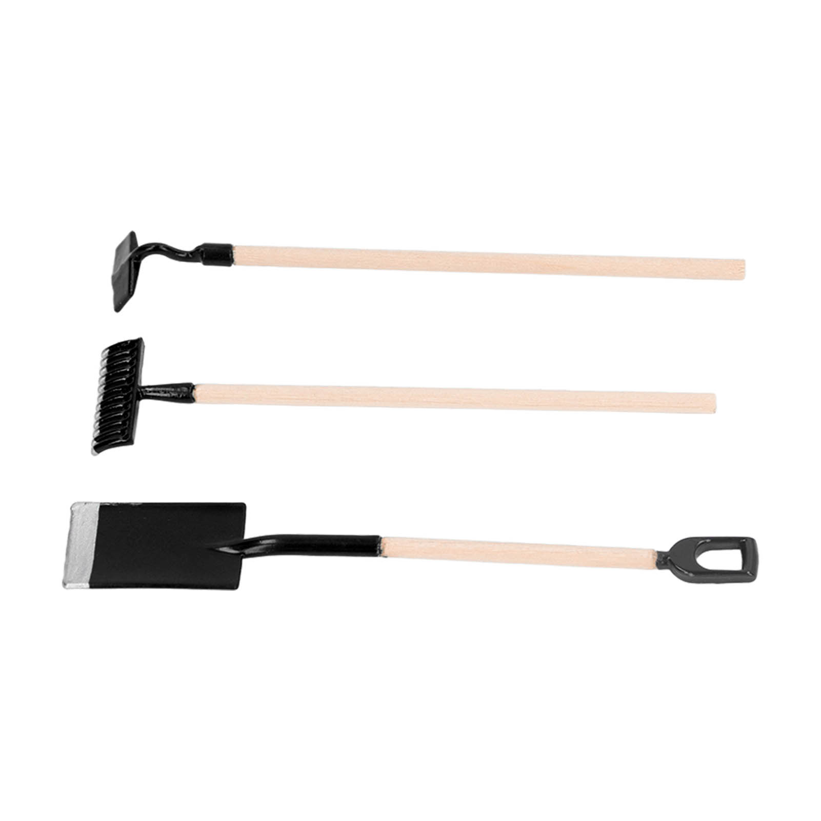 Miniatur-gartengeräte Im Maßstab 1:12, Aus Holz Und Metalllegierung, Puppenhausrechen, Zen-schaufel, Dekorationsmodell, Schwarz.