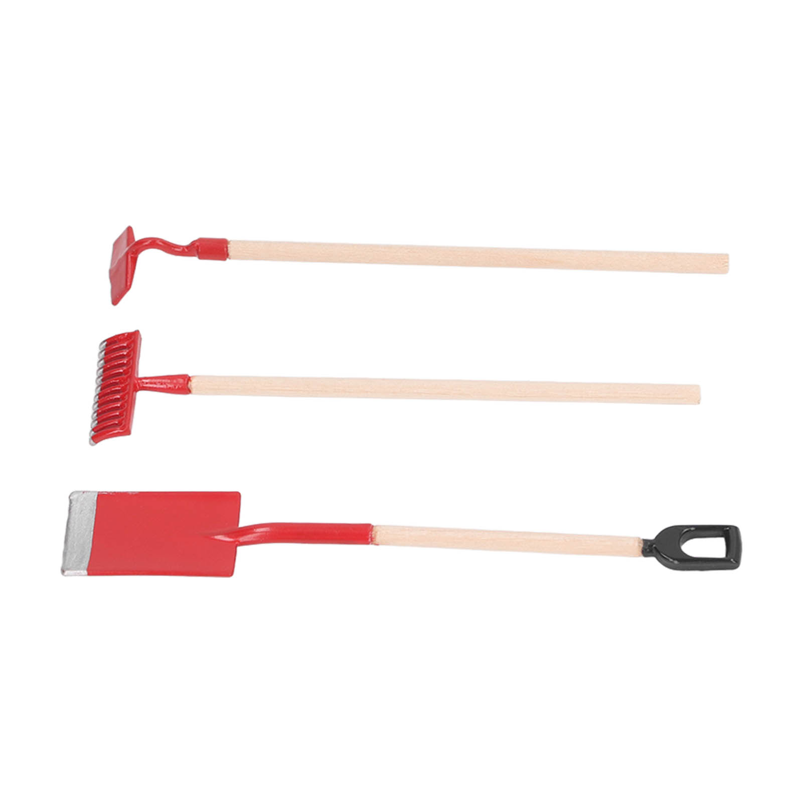 Miniatur-gartengeräte Im Maßstab 1:12, Aus Holz Und Metalllegierung, Puppenhausrechen, Zen-schaufel, Dekorationsmodell, Rot.