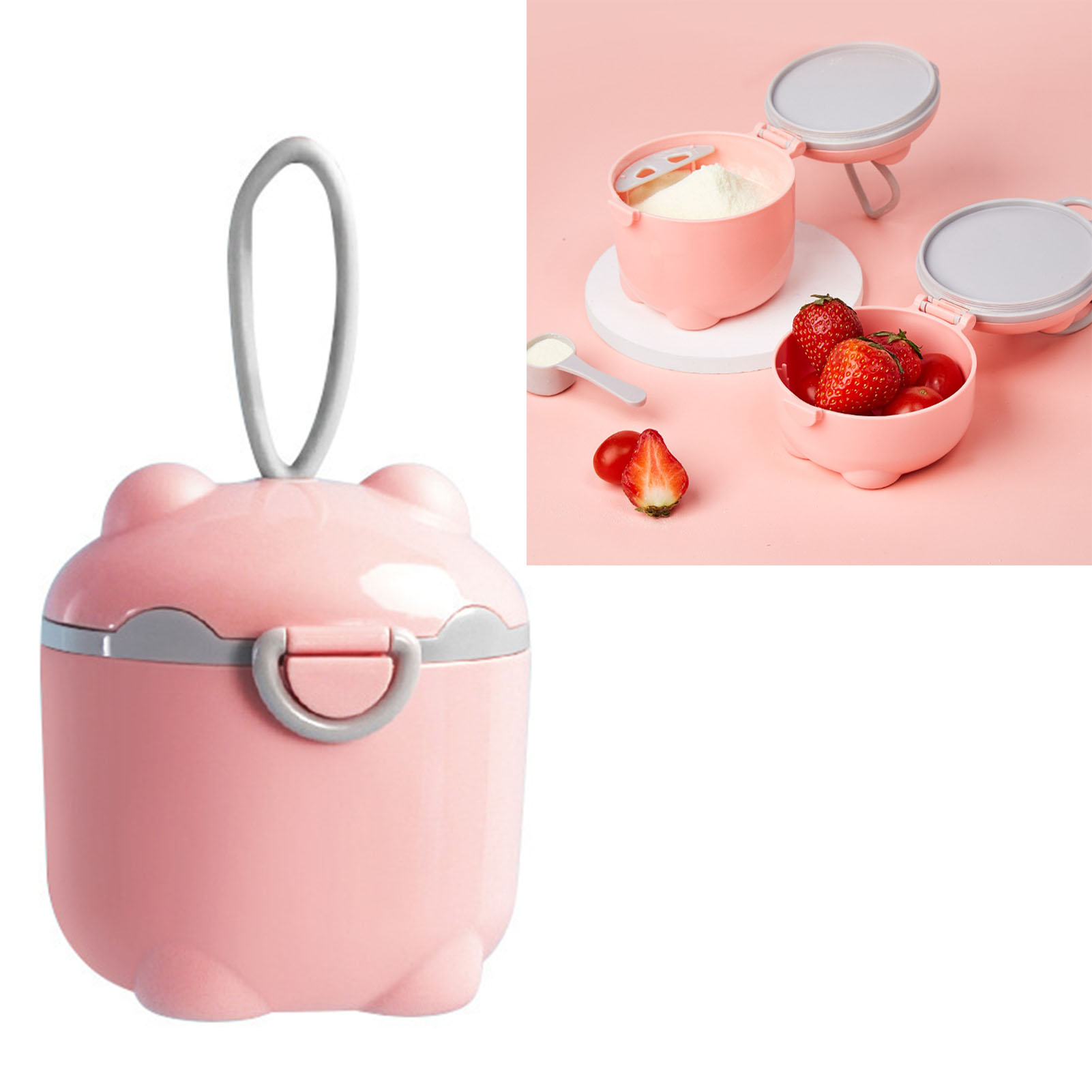 Tragbarer Und Niedlicher Babynahrungsspender In Bärenform, Ideal Für Milchpulver Und Fruchtsnacks. Größe L, Rosa.