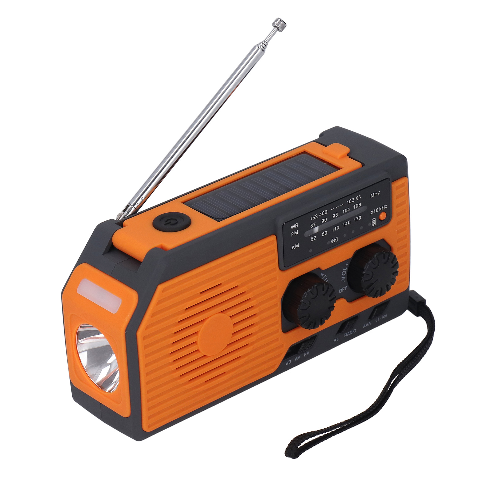 Tragbares Radio Mit Solarstrom, Notladegerät, Led-taschenlampe, Ipx3-wasserschutzklasse, Handkurbel, 5000-mah-akku, Orange Farbe, Japanische Version.