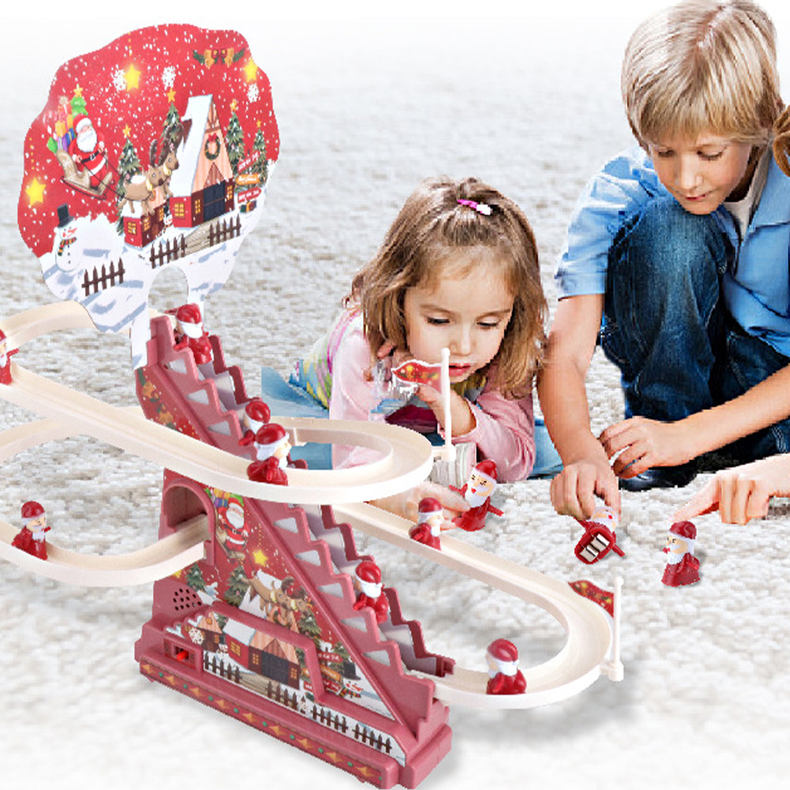Elektronische Weihnachtsrutsche, Automatische Lernfunktion Für Das Frühe Kindesalter, Batteriebetrieben, 9-teiliges Set, Weihnachtsmann.