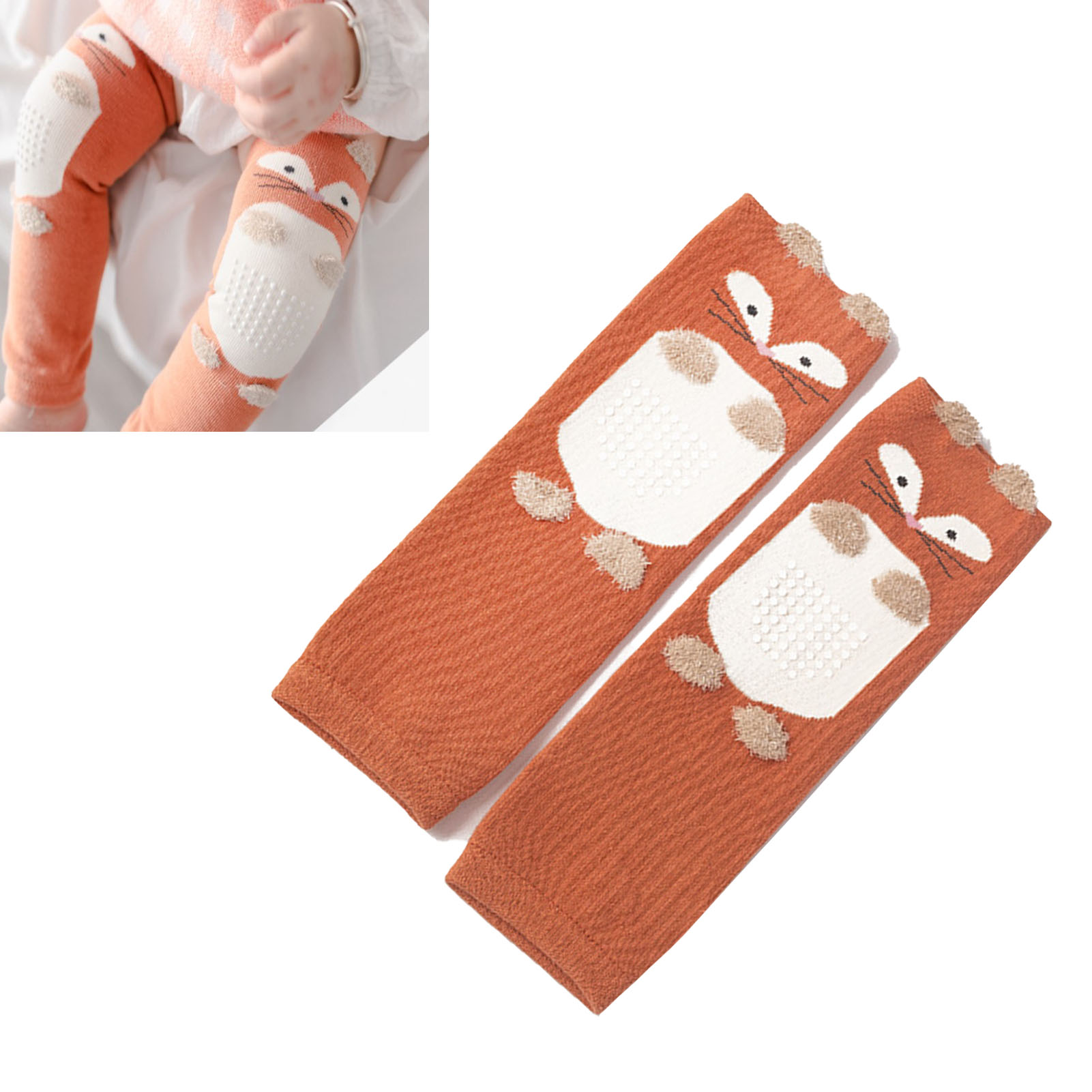 Knieschoner Für Krabbelnde Babys, Beinstulpen Mit Tiermotiven, Elastisch, Lang, Rotbraun, Für Kinder Von 0 Bis 3 Jahren.
