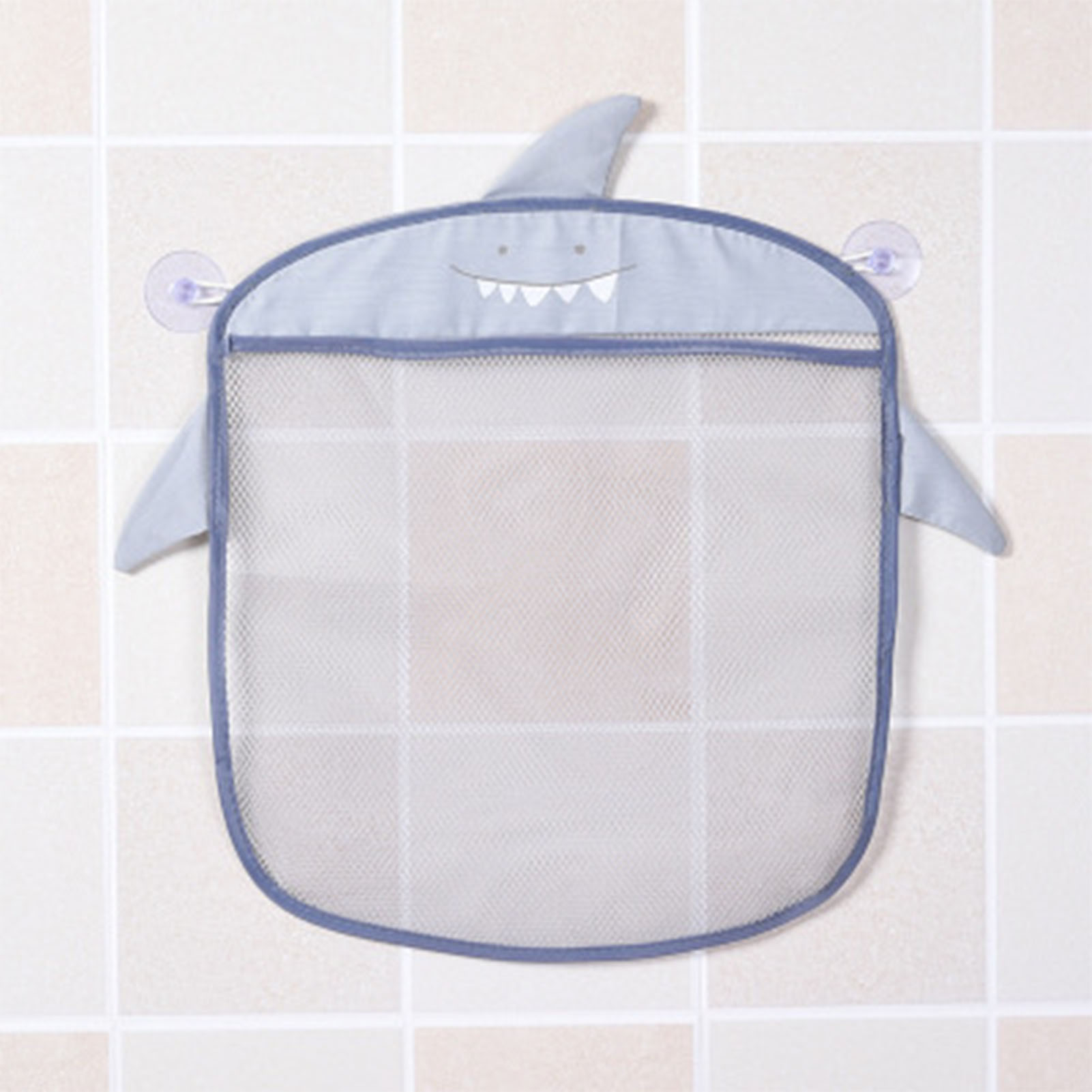 Wandmontierter Badezimmerbeutel Mit Schnellablauf, Netzbeutel Mit Saugnapf Für Badespielzeug Mit Cartoon-motiven, Ideal Für Toilettenartikel Und Handtücher, Grau.