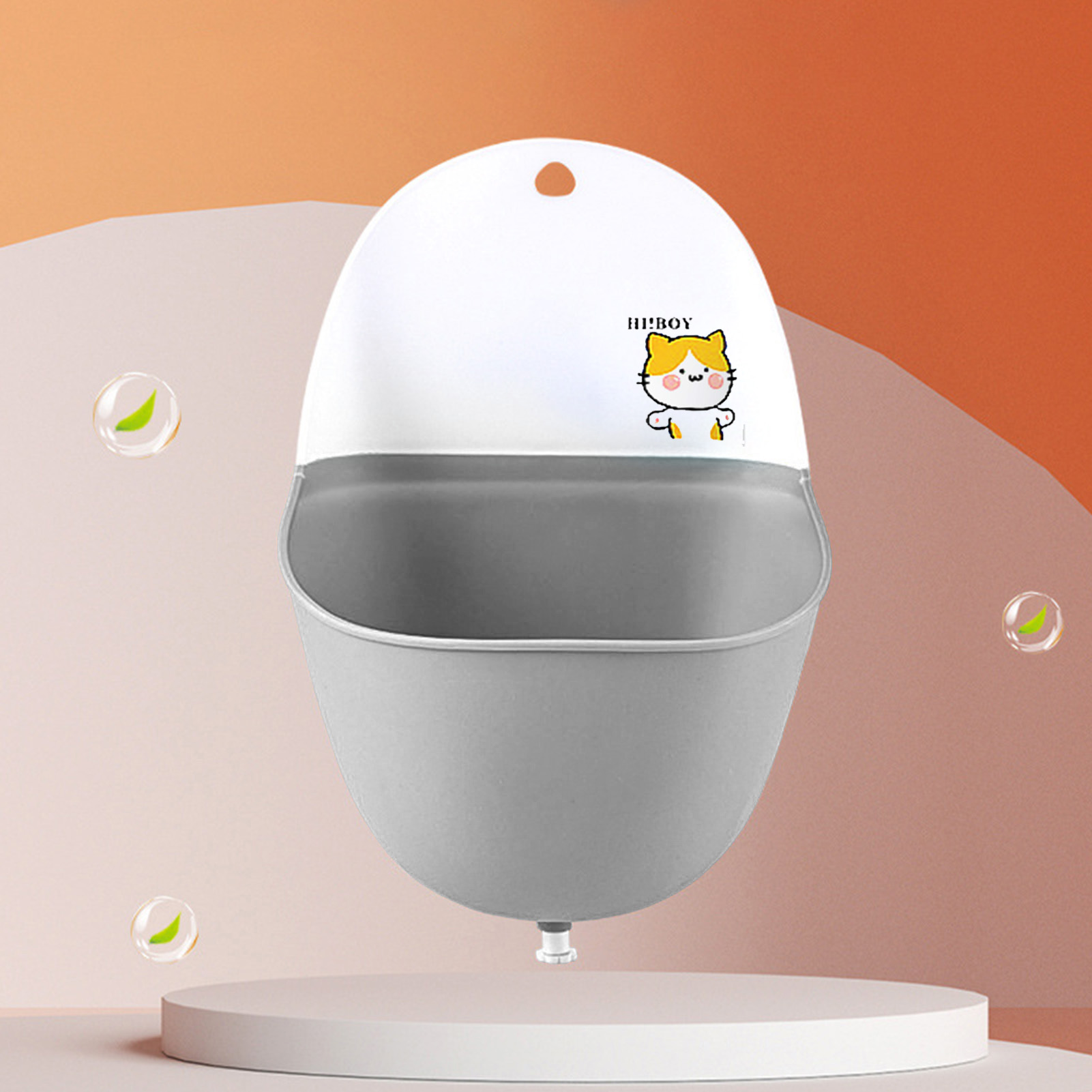 Kinderurinal, Leicht, Tragbar, Faltbar, Mit Praktischem Fassungsvermögen, Aus Pp Tpr, Im Cartoon-stil, Urinal Für Jungen Zur Töpfchenerziehung, Graue Katze (mit Haken Und Abflussstopfen).