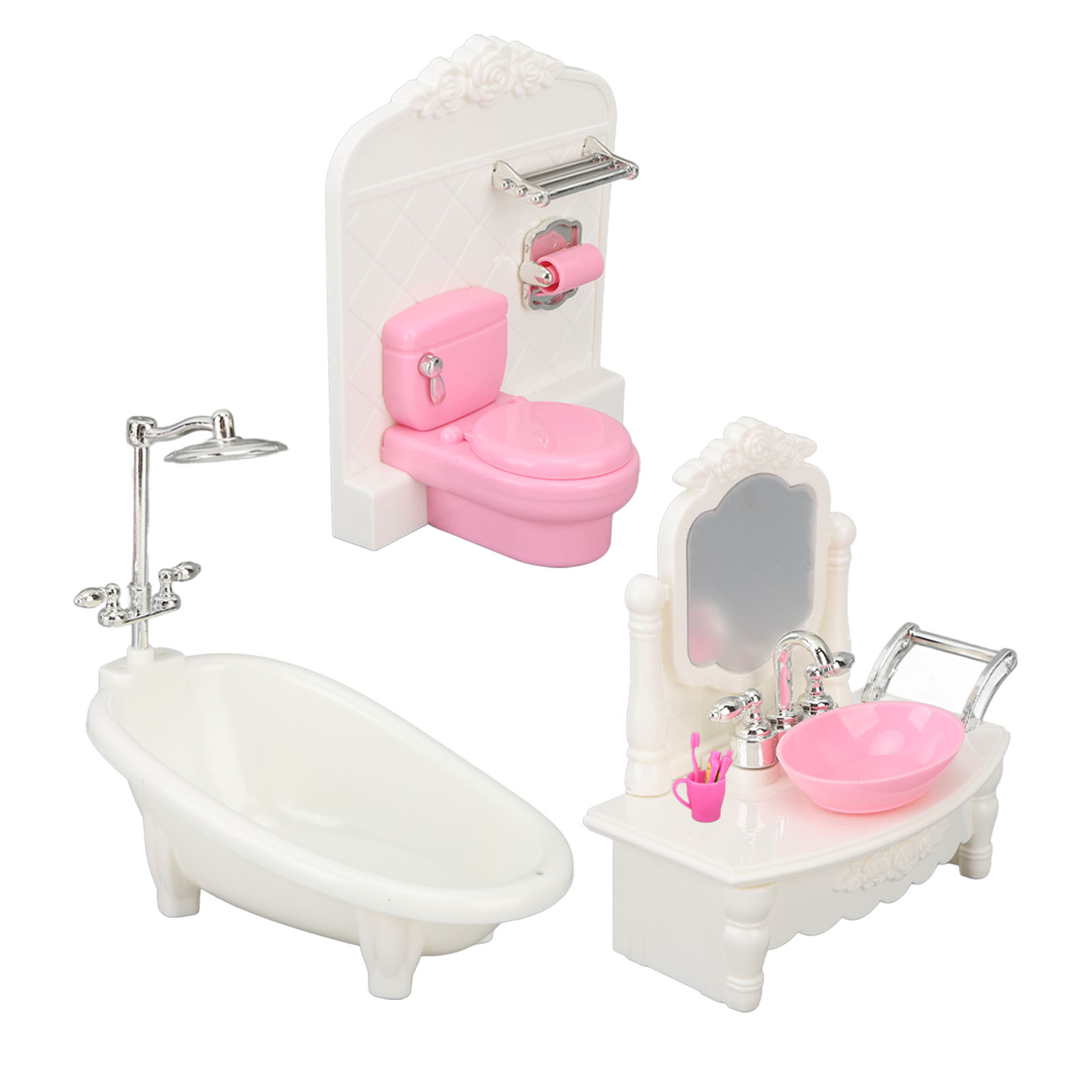 Puppenhaus-badezimmerset Mit Badewanne, Toilette Und Waschbecken – Puppenhaus-badezimmermöbelset Im Maßstab 1:12.