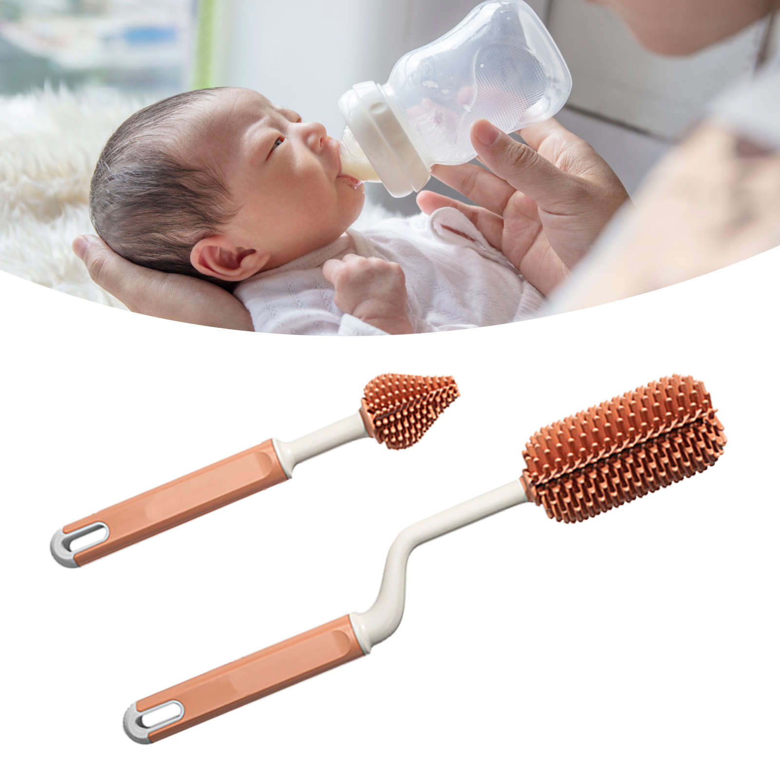 Silikonbürste Mit Langem Griff Zur Reinigung Von Babyflaschen, Ideal Zum Gründlichen Reinigen Von Wasserflaschen Und Entfernen Von Rückständen (auch Für Die Reinigung Von Saugern Geeignet) – Orange