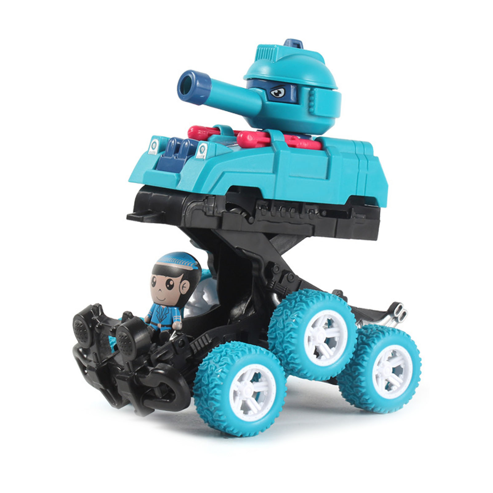 Hellblaues, Reibungsbetriebenes Kinder-elektroauto, 6 Räder, Flexibles Cabriolet Mit Auswurfmechanismus.