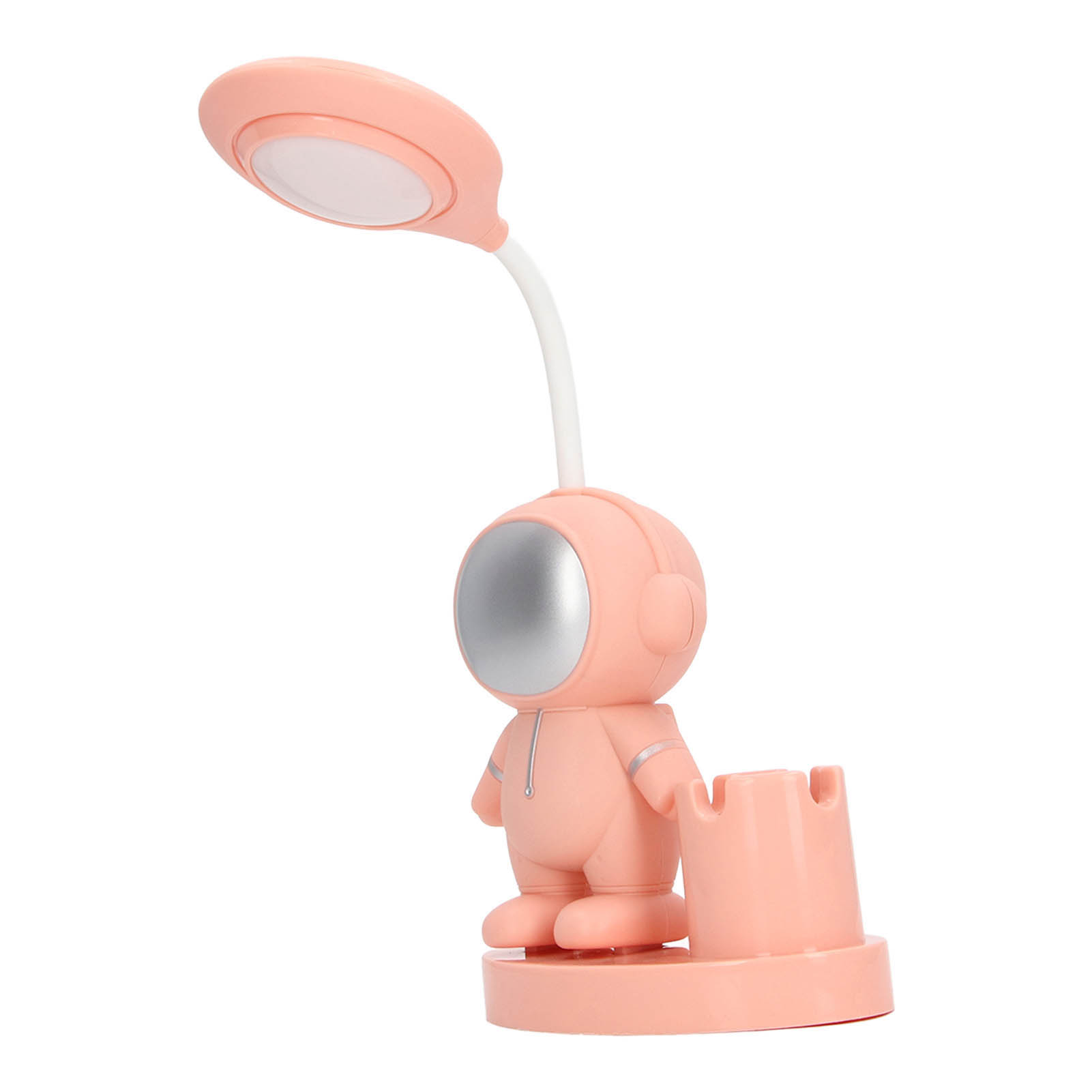 Kleine, Wiederaufladbare Schreibtischlampe In Form Eines Astronauten, Mit Stifthalter Und Anspitzer, Ideal Für Studentenwohnheime/zimmer, Rosa.