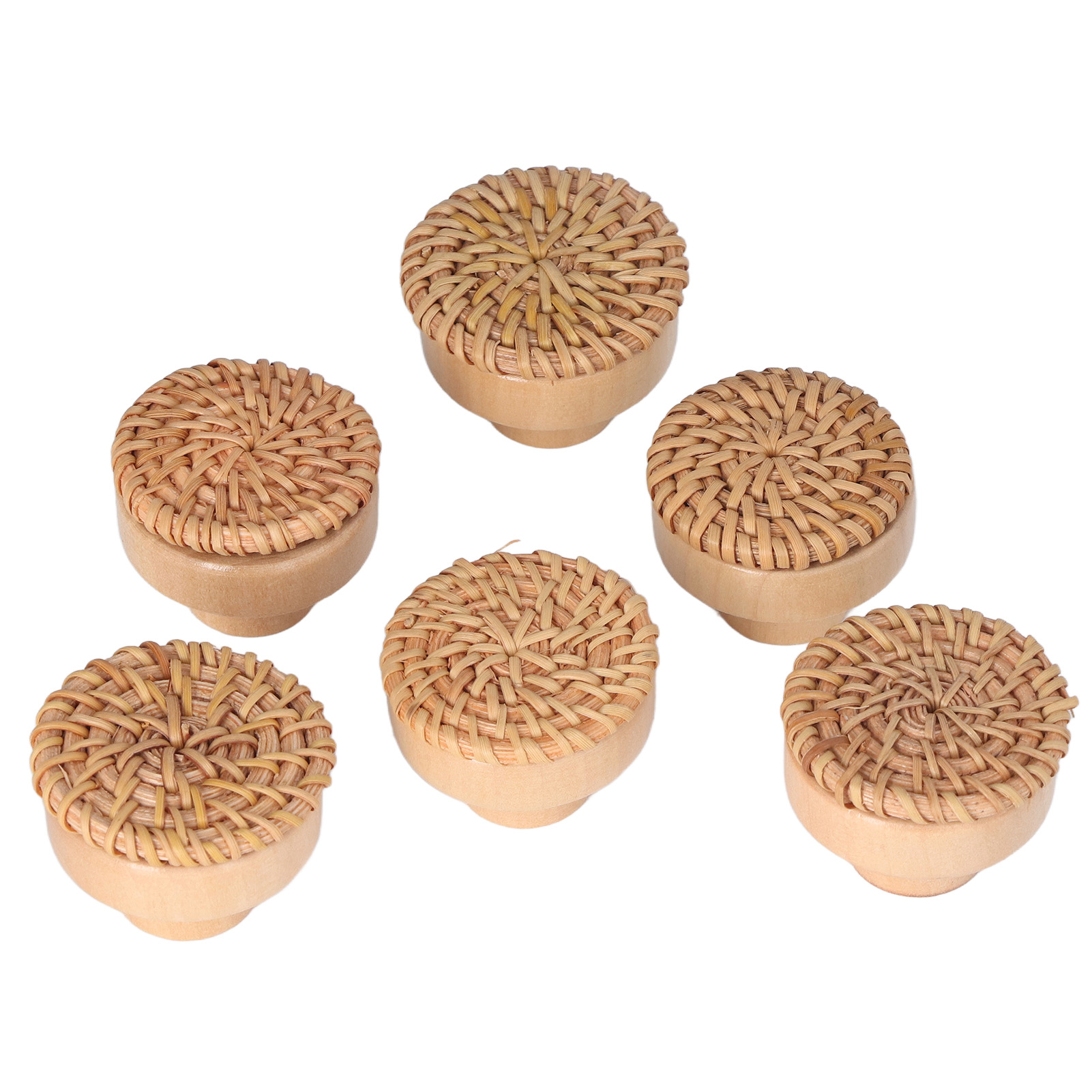 Runde Schubladengriffe, Handgefertigt Aus Holz Und Rattan, Für Küchen- Und Schlafzimmermöbel.