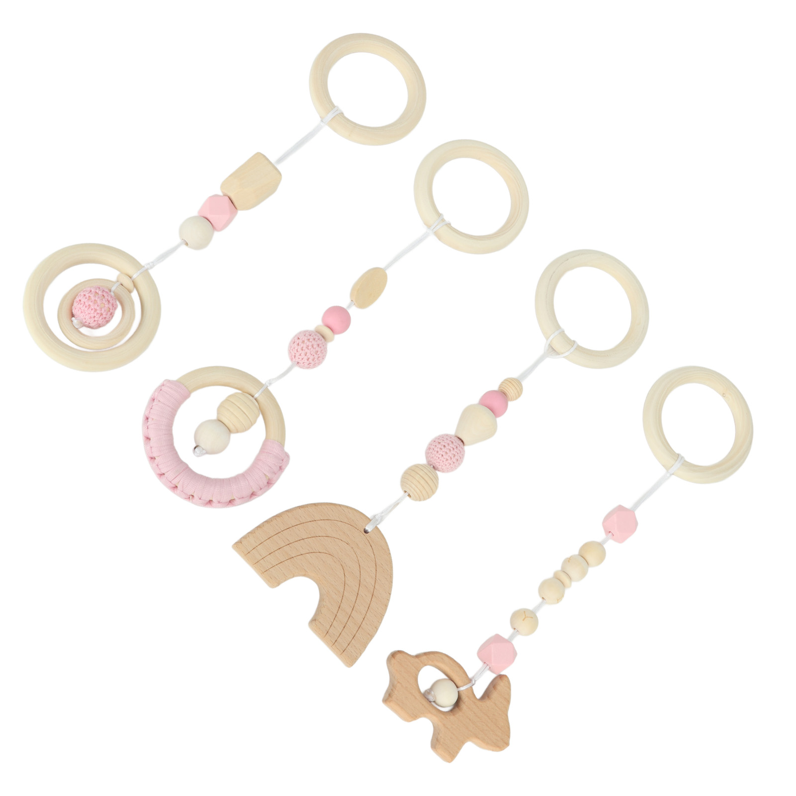 Set Mit 4 Kinderwagenspielzeugen, Baby-aktivitätszentrum Aus Holz, Hängespielzeug Für Kleinkinder Und Babys, Rosa