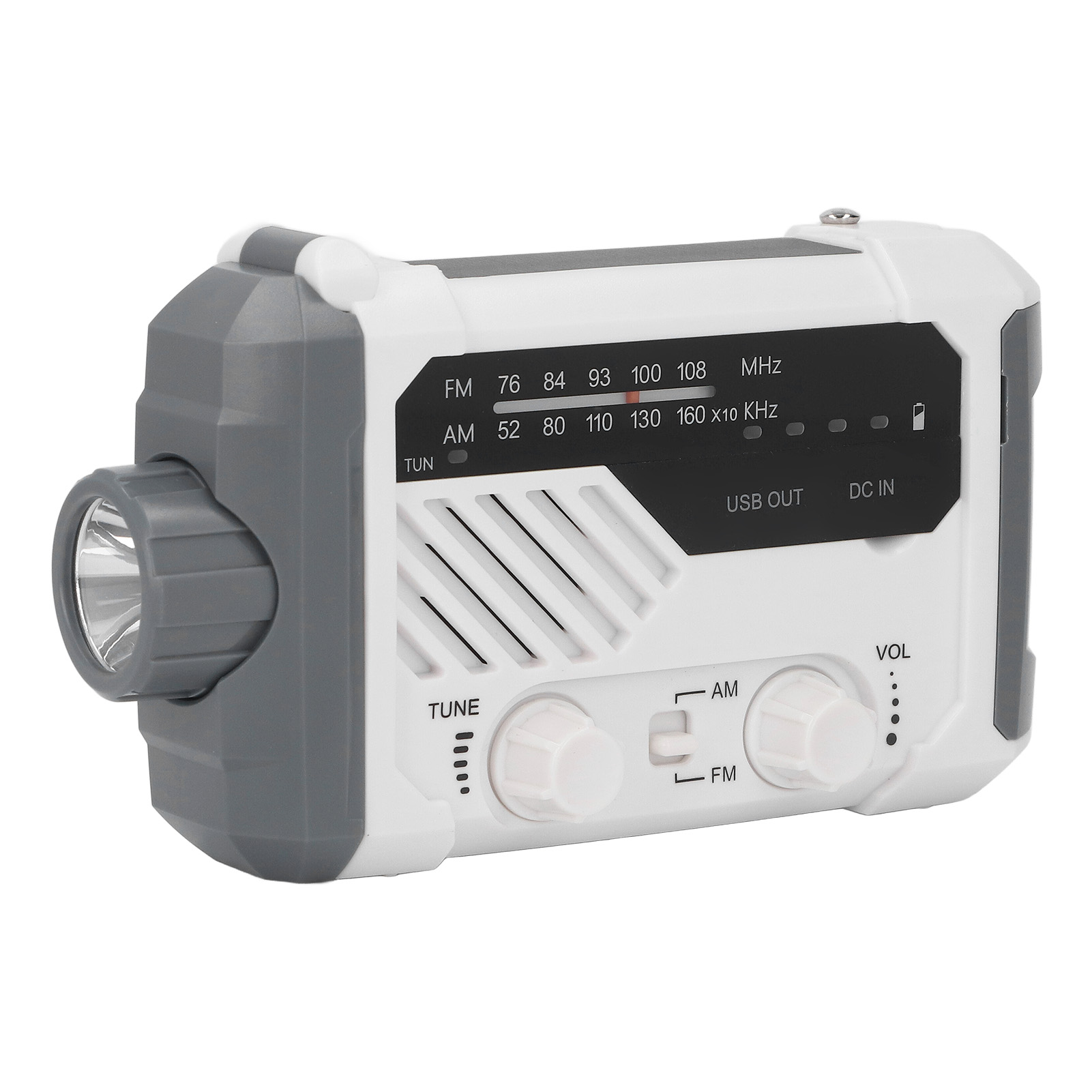 Solarbetriebenes Kurbelradio Mit Am/fm-funktion, Usb-ladefunktion, Externem Akku, Notfallwetterradio Und Led-taschenlampe (weiß).
