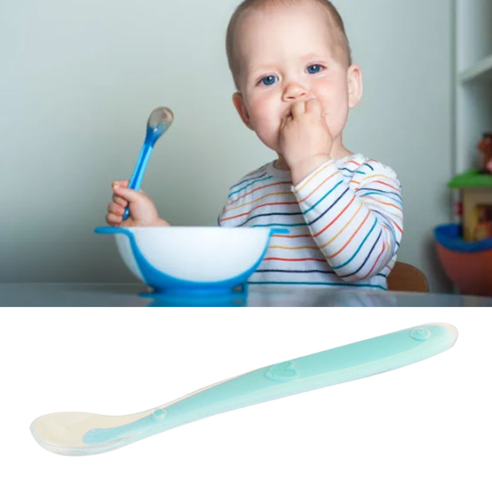 Silikonlöffel Für Babys, Ergonomisch, Weich Und Zahnfleischschonend, Für Babys Ab 4 Monaten, Hellblau.