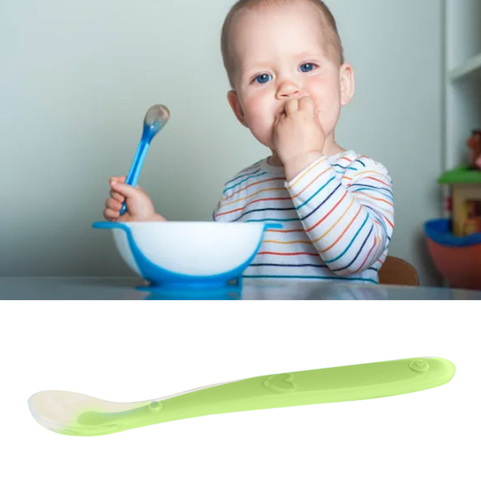 Silikonlöffel Für Babys, Ergonomisch, Weich Und Zahnfleischschonend, Für Babys Ab 4 Monaten, Grün.