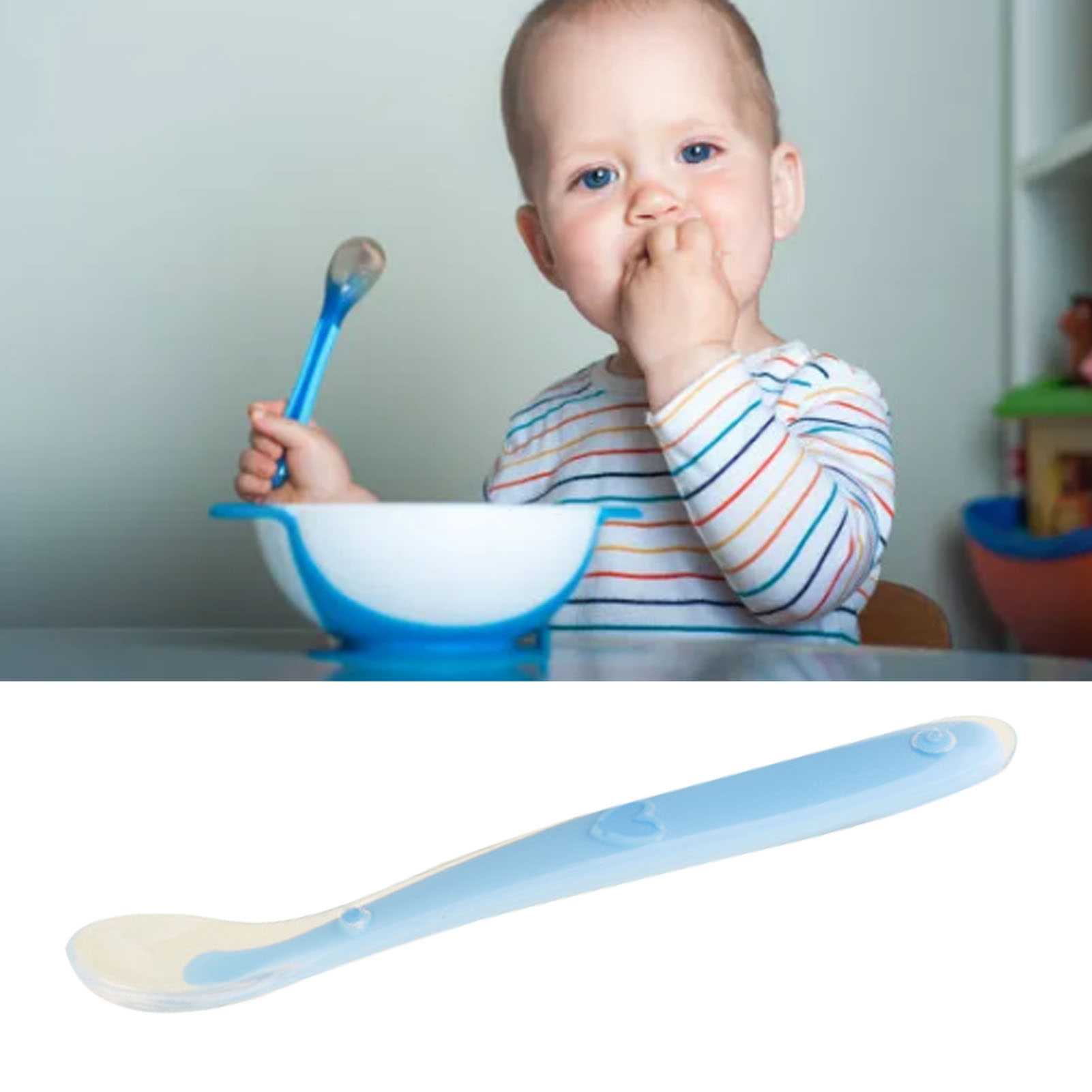 Silikonlöffel Für Babys, Ergonomisch, Weich Und Zahnfleischschonend, Für Babys Ab 4 Monaten, Blau.