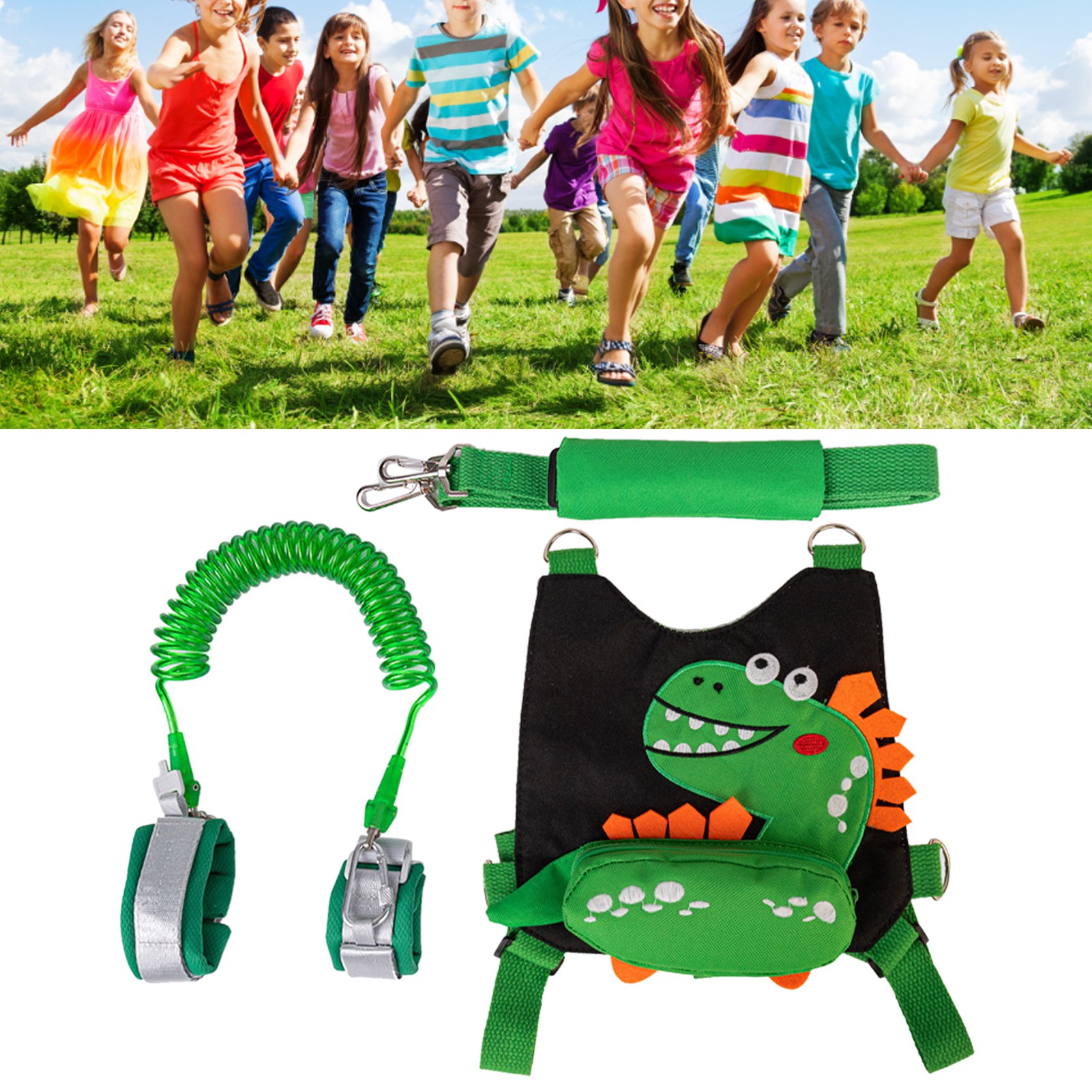 Sicherheitsgurt Mit Niedlichem Dinosaurier-print Und 2 M Langer Zugschnur Für Kleinkinder, Schwarz.