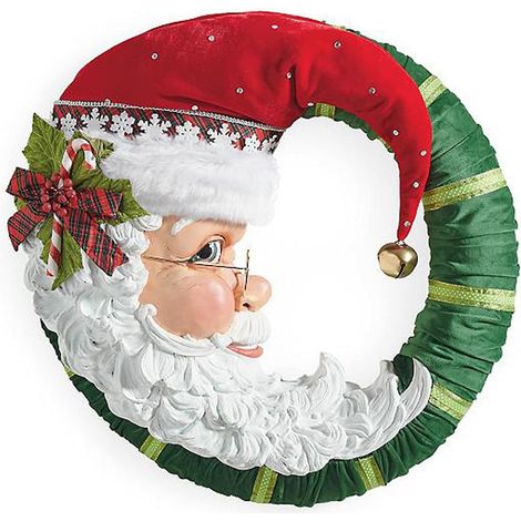 Dekorativer Weihnachtskranz 35 Cm (14 Zoll) Mit Weihnachtsmann Und Mond, Ideal Für Die Haustür Oder Als Wanddekoration (weihnachtsmann).
