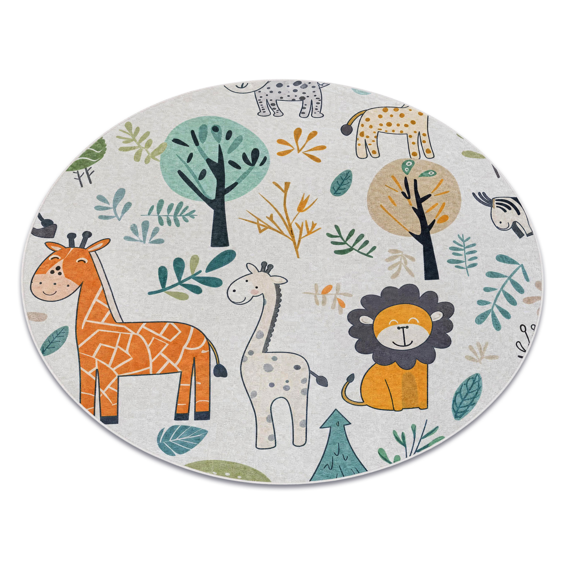 Bambino 61570 Kreis Waschteppich Tiere, Afrika Für Kinder Anti-rutsch - Creme / Grün Beige Rund 160 Cm