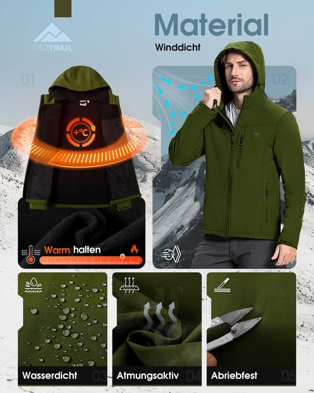 360Trail Outdoorjacke Softshelljacke Skayra wasserdichte winddichte Herren Übergangsjacke Microfleece-Innenfutter, atmungsaktiv, wasserdicht
