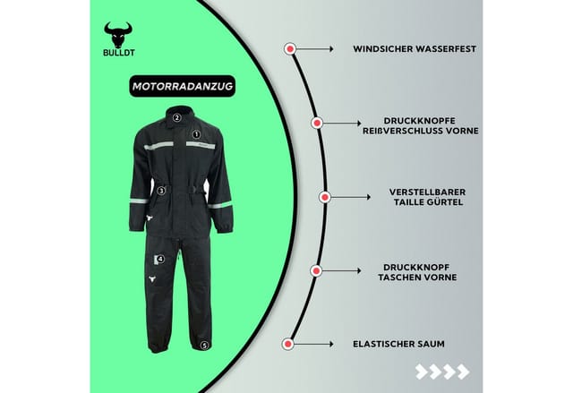BULLDT Regenoverall BLD-Rainsuit-1 BULLDT Herren Motorrad Regenkombi Regenjacke Regenhose