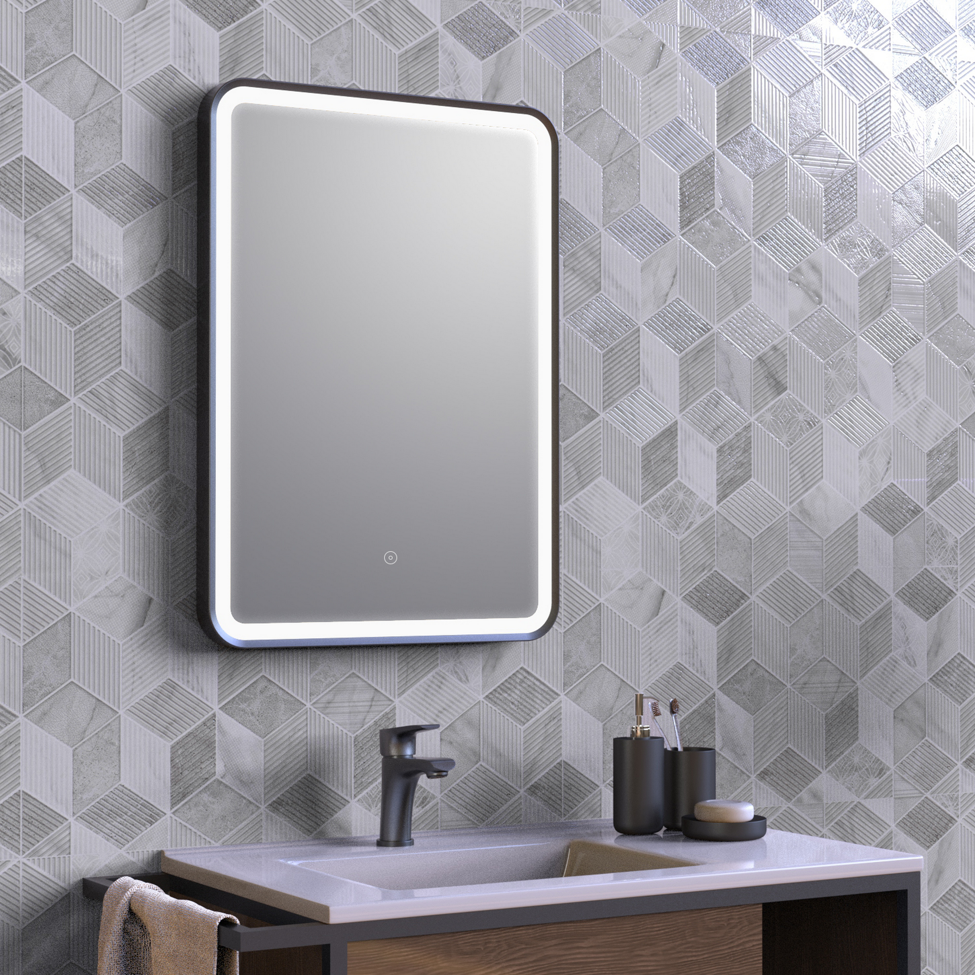 LED-Spiegel 'Aurora' silbern 50 x 70 cm Bild 3