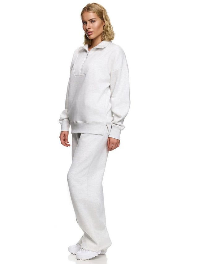 Worldclassca Jogginganzug Worldclassca Oversize Jogginganzug Wide Leg Jogger + Zip Sweatjacke, LOUNGEANZUG SPORTANZUG SUIT HOSE + HALB ZIP SWEATSHIRT