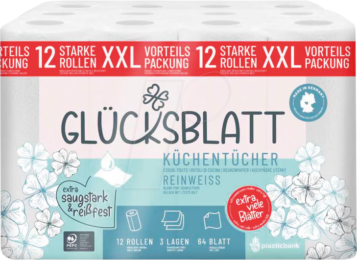 KP GLUECKSBLATT - Glücksblatt Küchenrollen reinweiß 3-lagig, 12 Rollen