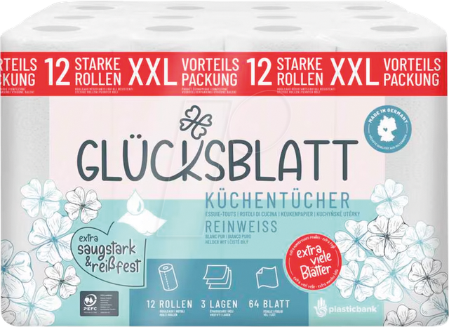 KP GLUECKSBLATT - Glücksblatt Küchenrollen reinweiß 3-lagig, 12 Rollen