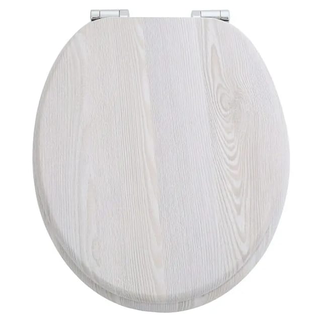 sanicomfort WC Sitz Wood white , MDF Holzkern, mit Absenkautomatik, Toilettensitz mit Klodecken, Klobrille und Deckel, verchromte Metallscharniere, einfache Montage