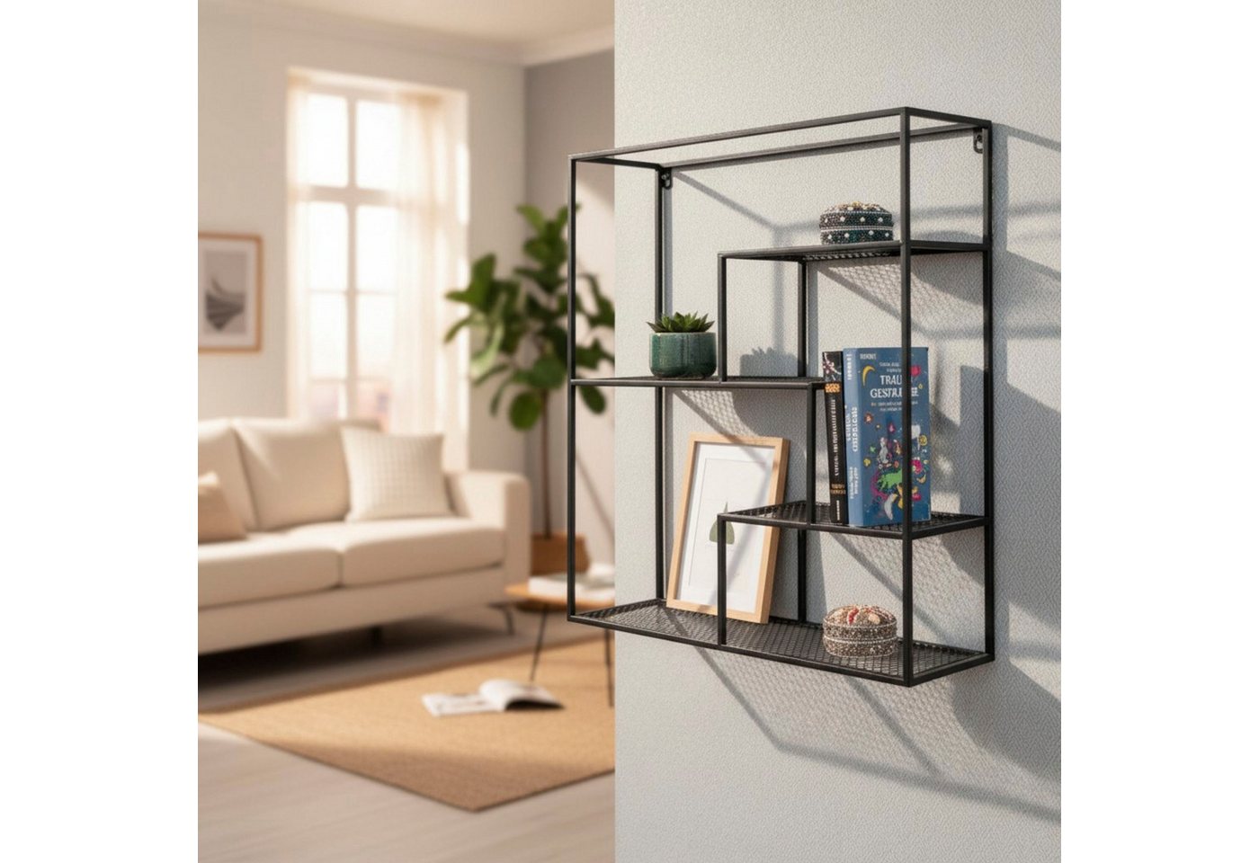 HAKU Wandregal Hängeregal, Wandboard, rechteckig - aus Metall Schwarz - B/T/H 50/18/60 cm