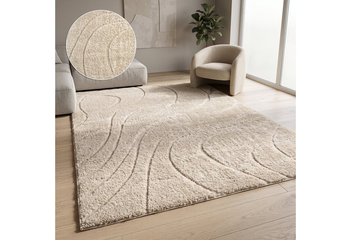 OTTO home Teppich Lavia, Wellenmuster, Hoch-Tief, rechteckig, Höhe: 20 mm, Linienmuster, modernes Design, 3D Optik, Designteppich, Wohnzimmer Bild 4