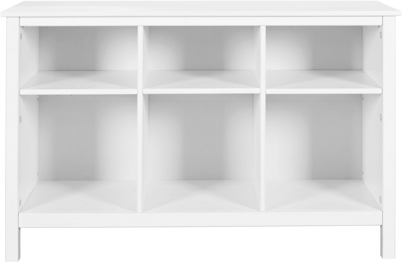 Inter Link Stauraumregal Pinora, Kiefer Massivholz, Weiss, 122 x 45 x 76 cm, 1-tlg., Platz für Faltboxen, 6 Fächer, moderner Skandi Look