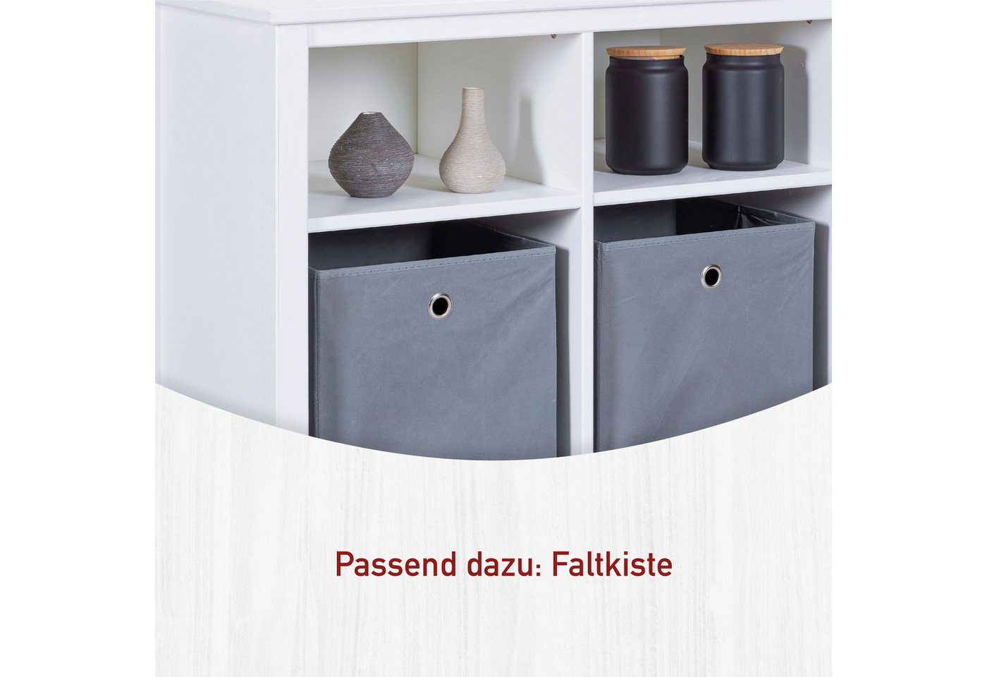 Inter Link Stauraumregal Pinora, Kiefer Massivholz, Weiss, 122 x 45 x 76 cm, 1-tlg., Platz für Faltboxen, 6 Fächer, moderner Skandi Look Bild 5