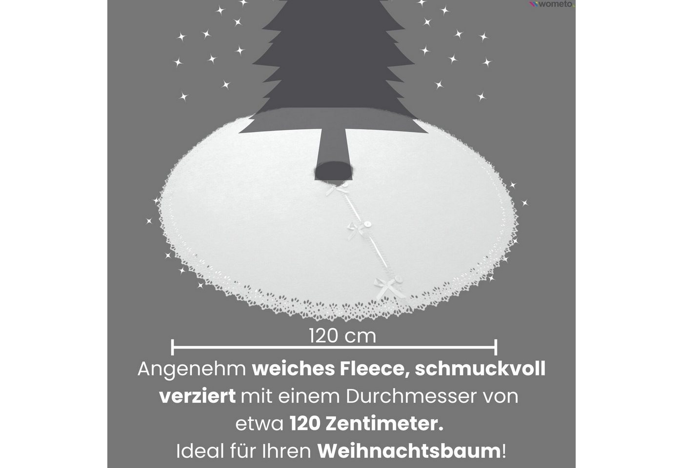 wometo Baumteppich Weihnachtsbaumdecke / Baumunterlage mit Knöpfen & Satin-Schleifen, Rund, OEKO-TEX®, Tannenbaum-Decke mit Knöpfen & Satin-Schleifen