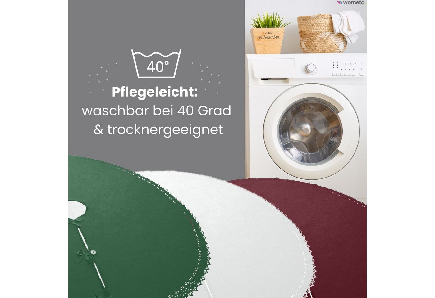 wometo Baumteppich Weihnachtsbaumdecke / Baumunterlage mit Knöpfen & Satin-Schleifen, Rund, OEKO-TEX®, Tannenbaum-Decke mit Knöpfen & Satin-Schleifen Bild 2