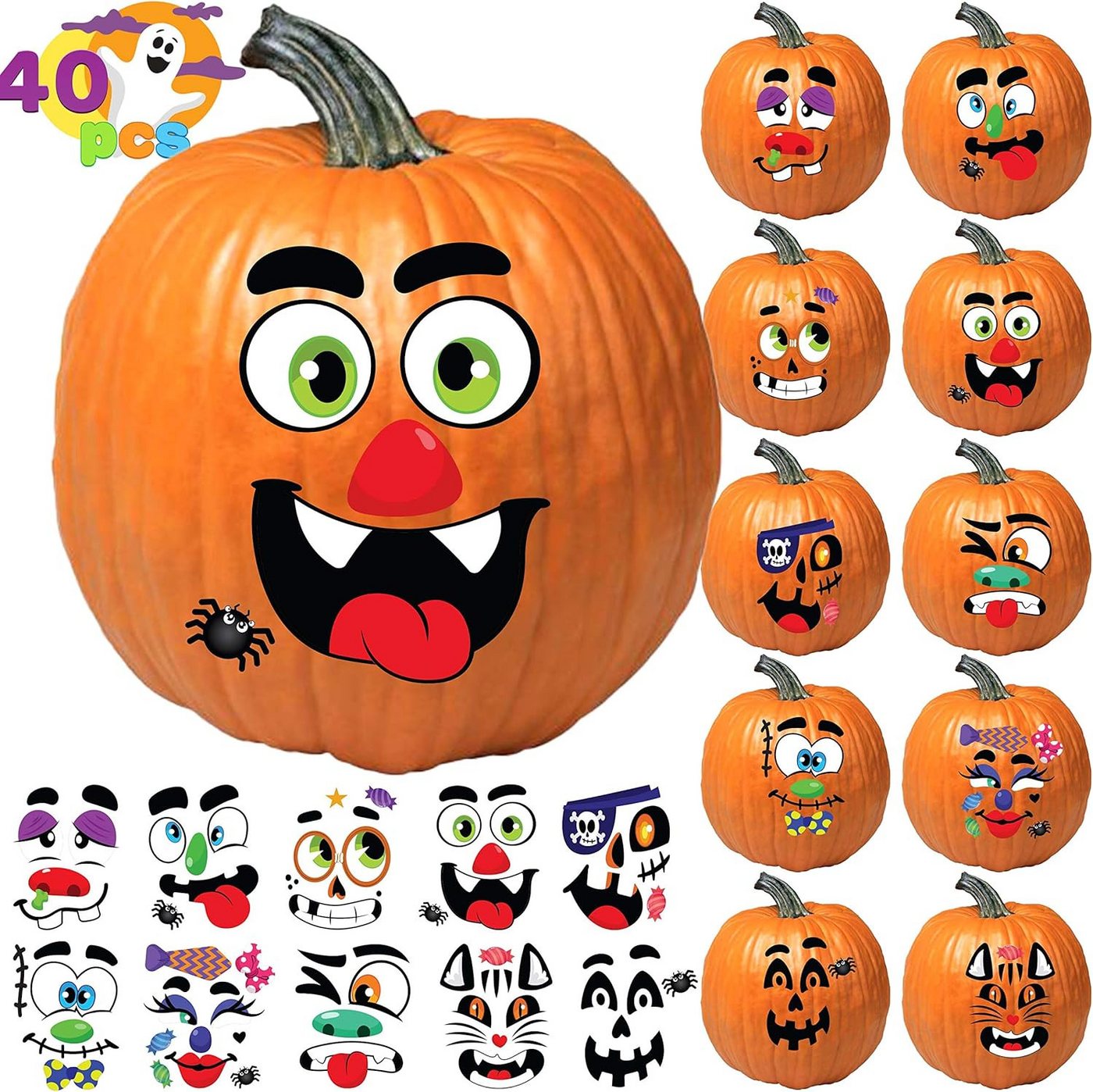 JOYIN Sticker JOYIN Halloween Kürbis Aufkleber, 40 Gesichter, 18 Bögen, 12 Designs