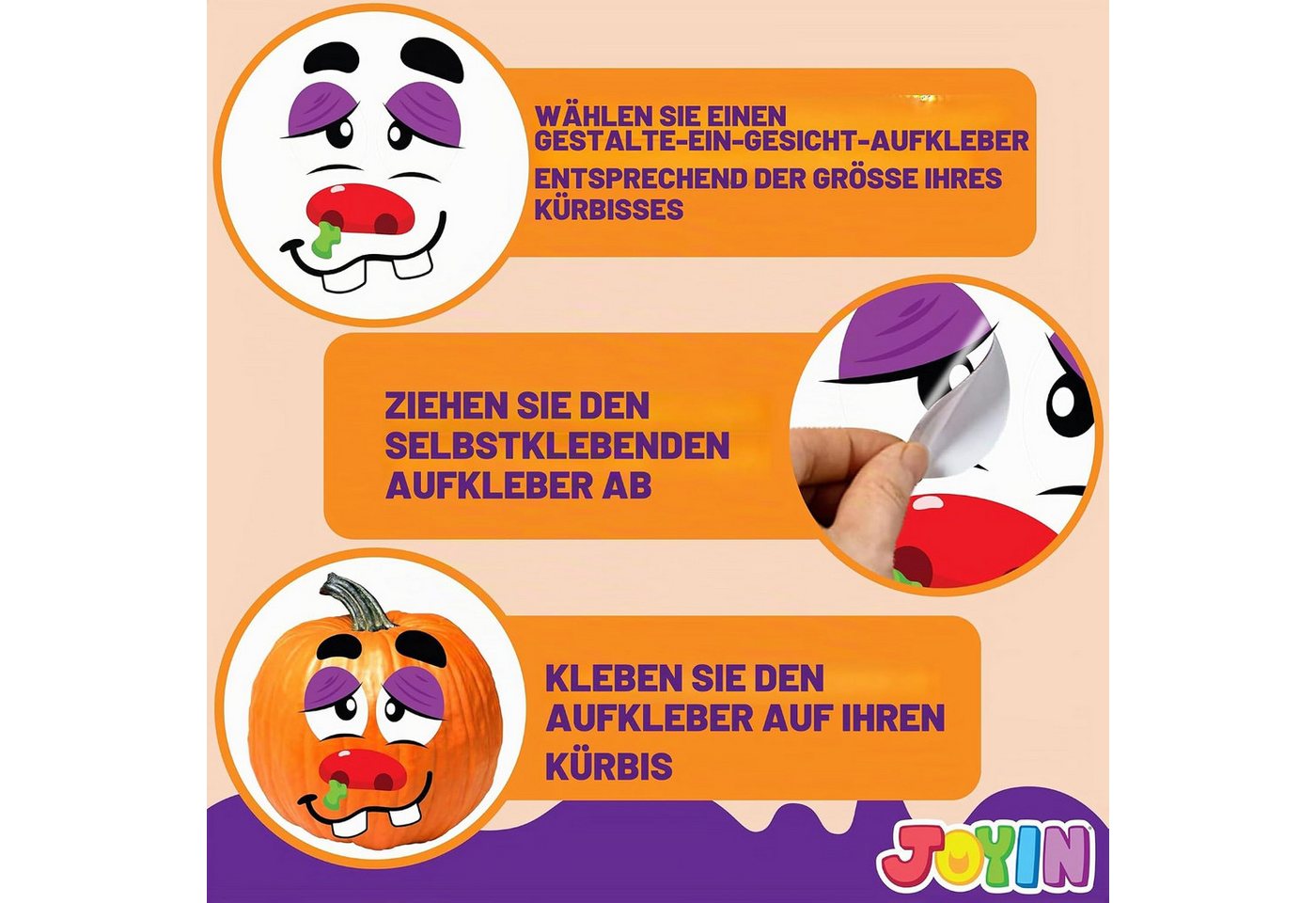 JOYIN Sticker JOYIN Halloween Kürbis Aufkleber, 40 Gesichter, 18 Bögen, 12 Designs Bild 2