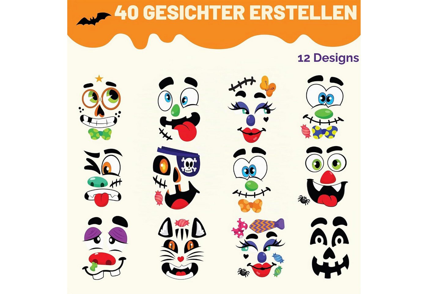 JOYIN Sticker JOYIN Halloween Kürbis Aufkleber, 40 Gesichter, 18 Bögen, 12 Designs Bild 4