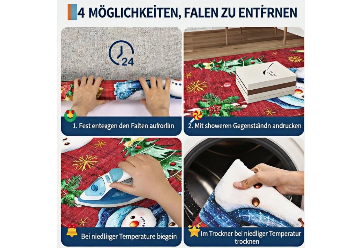 GarveeMore Teppich Schneemann-Tannenbaum Weihnachtsteppich– waschbar & rutschfest, rechteckig, Höhe: 5 mm