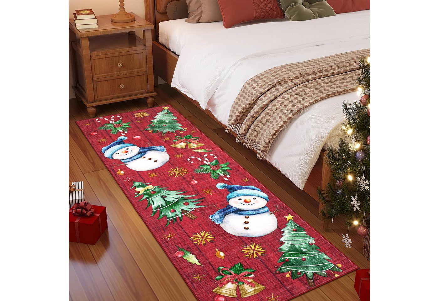 GarveeMore Teppich Schneemann-Tannenbaum Weihnachtsteppich– waschbar & rutschfest, rechteckig, Höhe: 5 mm Bild 3